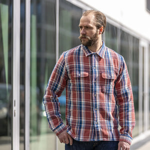 Indigofera Webster Unbrushed Flannel Shirt - Red / Blue