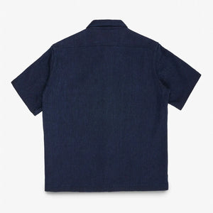 Iron Heart 10oz Dobby Cloth Short Sleeve Mechanic Shirt Indigo IHSH445 backside flat