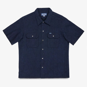 Iron Heart 10oz Dobby Cloth Short Sleeve Mechanic Shirt Indigo IHSH445 flat front