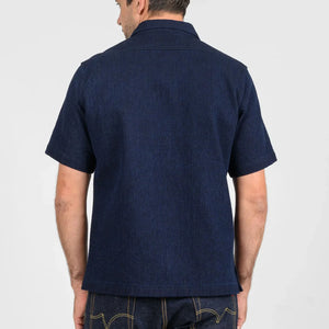 Iron Heart 10oz Dobby Cloth Short Sleeve Mechanic Shirt Indigo IHSH445 worn backside