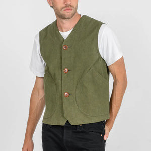 Iron Heart 12oz Duck Canvas Hunting Vest Olive IHV52 worn front closed