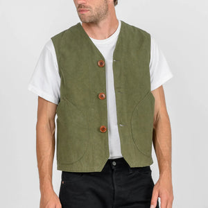 Iron Heart 12oz Duck Canvas Hunting Vest Olive IHV52 worn front open