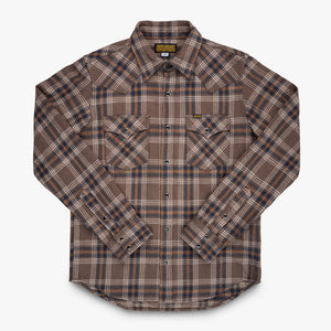 Iron Heart 12oz Slubby Ultra Heavy Flannel Check Western Shirt Brown IHSH431 front