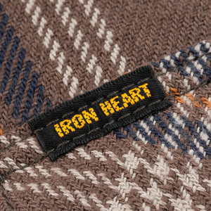 Iron Heart 12oz Slubby Ultra Heavy Flannel Check Western Shirt Brown IHSH431 detail woven label