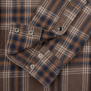 Iron Heart 12oz Slubby Ultra Heavy Flannel Check Western Shirt Brown IHSH431 close up cuff buttons open