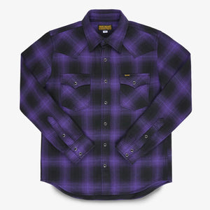 Iron Heart 12oz Ultra Heavy Flannel Check Western Shirt Purple IHSH-264