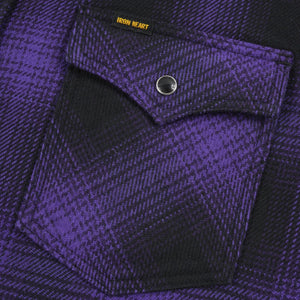 Iron Heart 12oz Ultra Heavy Flannel Check Western Shirt Purple IHSH-264