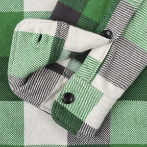 Iron Heart 12oz Ultra Heavy Flannel Vintage Check Work Overshirt Green IHSH428 detail cuff