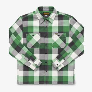 Iron Heart 12oz Ultra Heavy Flannel Vintage Check Work Overshirt Green IHSH428 front