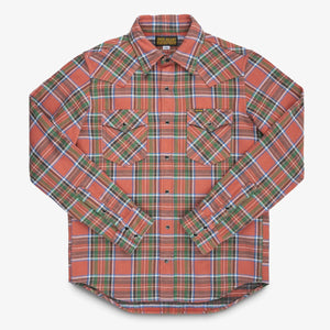 Iron Heart 12oz Ultra Heavy Flannel The Watermelon Man Western Shirt Red IHSH436 flat