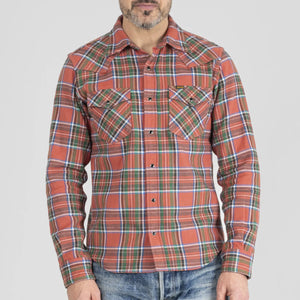 Iron Heart 12oz Ultra Heavy Flannel The Watermelon Man Western Shirt Red IHSH436 worn front