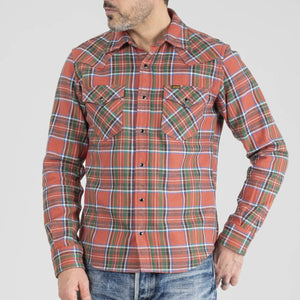 Iron Heart 12oz Ultra Heavy Flannel The Watermelon Man Western Shirt Red IHSH436 worn front second photo