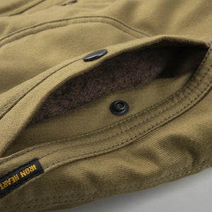 Iron Heart IHM35 12oz Whipcord N1 Deck Jacket Khaki close up handwarmer pocket