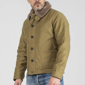 Iron Heart IHM35 12oz Whipcord N1 Deck Jacket Khaki worn half profile