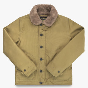 Iron Heart IHM35 12oz Whipcord N1 Deck Jacket Khaki front flat