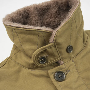 Iron Heart IHM35 12oz Whipcord N1 Deck Jacket Khaki close up closed collar