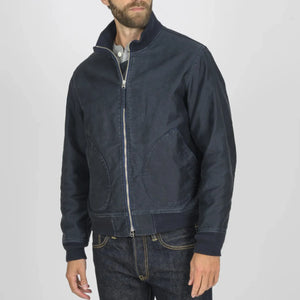 Iron Heart 12oz Whipcord Tanker Jacket Navy IHM47 worn front