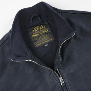Iron Heart 12oz Whipcord Tanker Jacket Navy IHM47 detail collar open zip