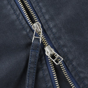 Iron Heart 12oz Whipcord Tanker Jacket Navy IHM47 detail two way zip