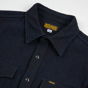 Iron Heart 13oz Dobby Cloth CPO Shirt Indigo IHSH437 close up collar closed