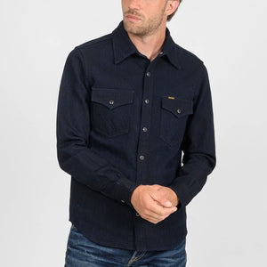 Iron Heart 13oz Dobby Cloth CPO Shirt Indigo IHSH437 worn front