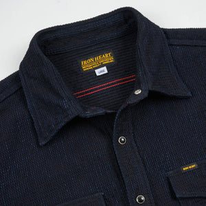 Iron Heart 13oz Dobby Cloth CPO Shirt Indigo IHSH437 close up collar open
