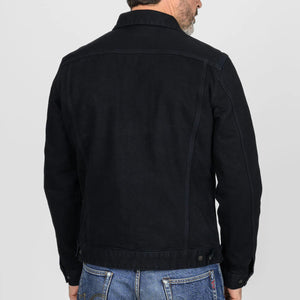 Iron Heart 14oz Broken Twill Selvedge Denim Work Jacket Indigo Overdyed Black IHJ123OD worn backside