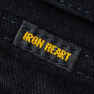 Iron Heart 14oz Broken Twill Selvedge Denim Work Jacket Indigo Overdyed Black IHJ123OD close up label