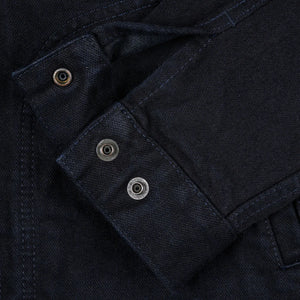 Iron Heart 14oz Broken Twill Selvedge Denim Work Jacket Indigo Overdyed Black IHJ123OD detail snap cuff open
