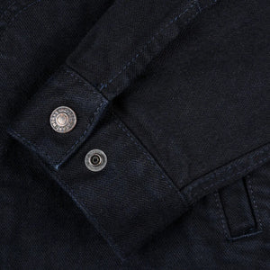 Iron Heart 14oz Broken Twill Selvedge Denim Work Jacket Indigo Overdyed Black IHJ123OD detail snap cuff close
