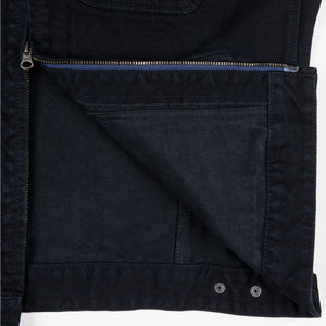 Iron Heart 14oz Broken Twill Selvedge Denim Work Jacket Indigo Overdyed Black IHJ123OD detail fabric backside