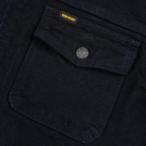 Iron Heart 14oz Broken Twill Selvedge Denim Work Jacket Indigo Overdyed Black IHJ123OD detail chest pocket
