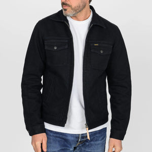 Iron Heart 14oz Broken Twill Selvedge Denim Work Jacket Indigo Overdyed Black IHJ123OD worn front open