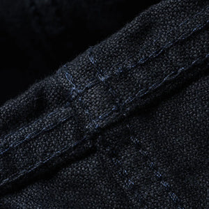 Iron Heart 14oz Broken Twill Selvedge Denim Work Jacket Indigo Overdyed Black IHJ123OD close up seam