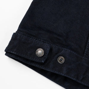 Iron Heart 14oz Broken Twill Selvedge Denim Work Jacket Indigo Overdyed Black IHJ123OD detail snap waist chinch