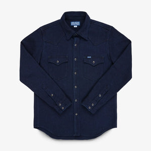 Iron Heart 14oz Kersey Western Shirt Indigo Dyed IHSH208 front flat