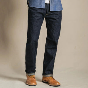Iron Heart 14oz Selvedge Denim 1955 Vintage Tapered Jeans Regular Tapered IH 1955S 142 worn front