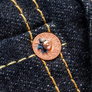 Iron Heart 14oz Selvedge Denim 1955 Vintage Tapered Jeans Regular Tapered IH 1955S 142 close up copper rivet