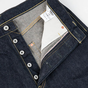 Iron Heart 14oz Selvedge Denim 1955 Vintage Tapered Jeans Regular Tapered IH 1955S 142 close up button fly