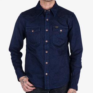 Iron Heart 19oz Selvedge Denim CPO Shirt Indigo Black IHSH409 worn front