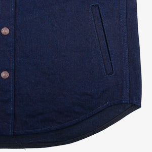 Iron Heart 19oz Selvedge Denim CPO Shirt Indigo Black IHSH409 close up slit pocket and hem