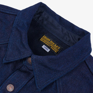 Iron Heart 19oz Selvedge Denim CPO Shirt Indigo Black IHSH409 close up collar