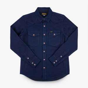 Iron Heart 19oz Selvedge Denim CPO Shirt Indigo Black IHSH409 front flat