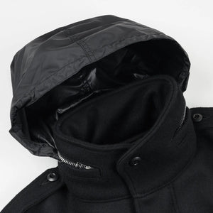 Iron Heart 21oz Melton Wool M65 Field Jacket Black IHM49BLK collar hood unfolded