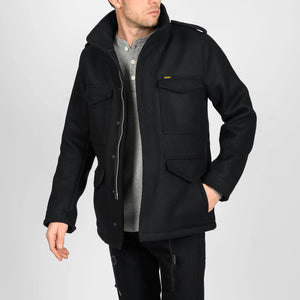 Iron Heart 21oz Melton Wool M65 Field Jacket Black IHM49BLK worn front open