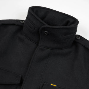 Iron Heart 21oz Melton Wool M65 Field Jacket Black IHM49BLK collar closed