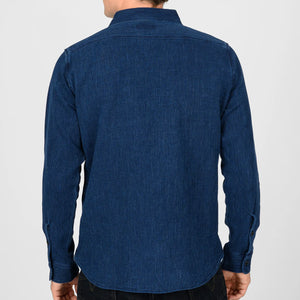 Iron Heart 5oz Waffle Work Shirt Indigo IHSH96 worn backside