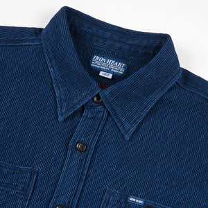 Iron Heart 5oz Waffle Work Shirt Indigo IHSH96 detail collar