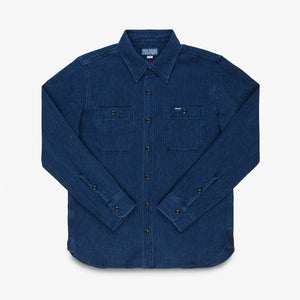 Iron Heart 5oz Waffle Work Shirt Indigo IHSH96 front flat
