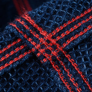 Iron Heart 5oz Waffle Work Shirt Indigo IHSH96 detail red thread